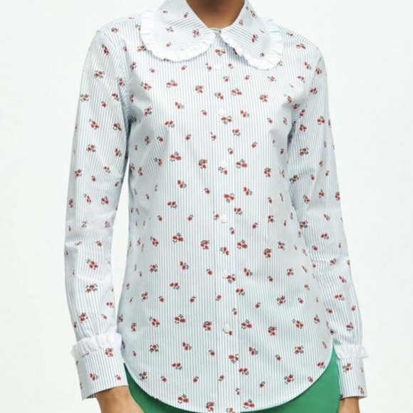 Brooks Brothers Women's Cotton Ruffled Floral Button Shirt Peter Pan Collar sz 6 - Picture 1 of 15